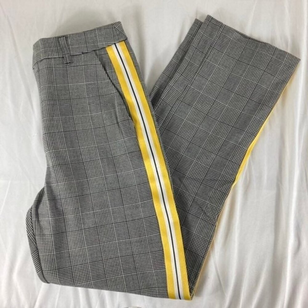Womens Romeo & Juliet Couture Plaid Black White Yellow‎ Trousers Straight NWT M